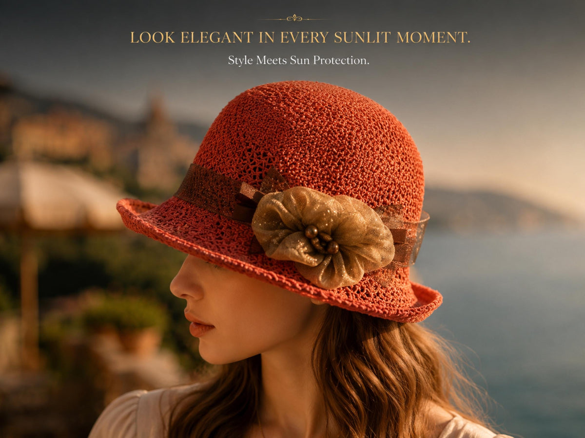 Women's Knitted Breathable Flower Fisherman Hat | Elegant Summer Sun Hat with Floral Accent & UV Shade Protection
