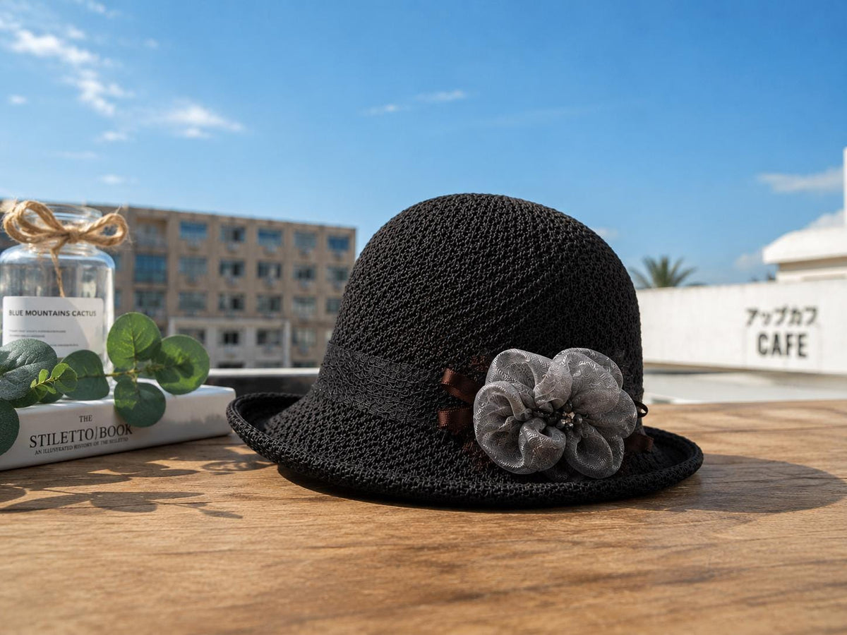 Women's Knitted Breathable Flower Fisherman Hat | Elegant Summer Sun Hat with Floral Accent & UV Shade Protection