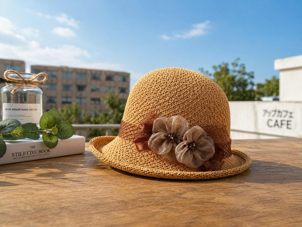 Women's Knitted Breathable Flower Fisherman Hat | Elegant Summer Sun Hat with Floral Accent & UV Shade Protection