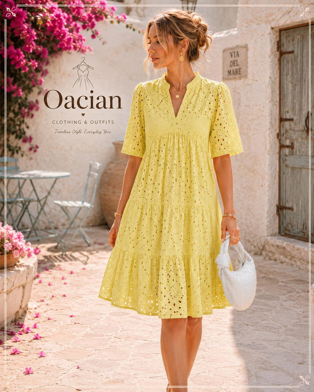 Boho Eyelet Mini Dress | V-Neck Ruffle Short Sleeve Cotton Blend Summer Vacation