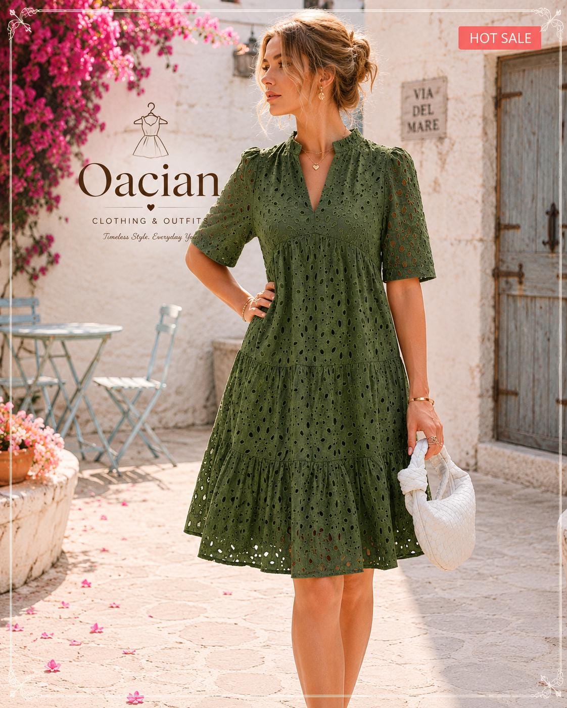 Boho Eyelet Mini Dress | V-Neck Ruffle Short Sleeve Cotton Blend Summer Vacation