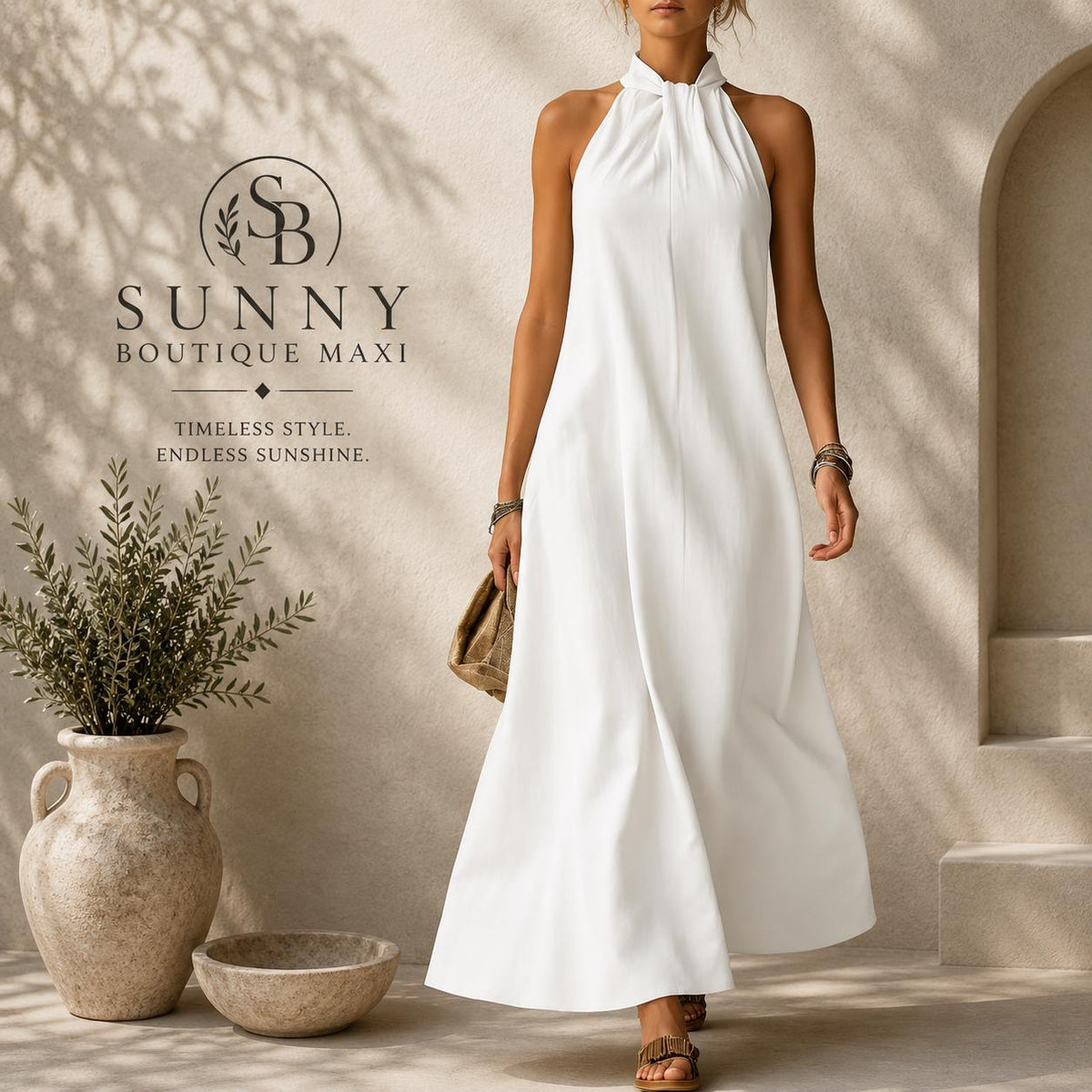 Women's Halter Maxi Dress, Sleeveless A-Line Dress, Elegant Summer Evening Dress, Resort Wear