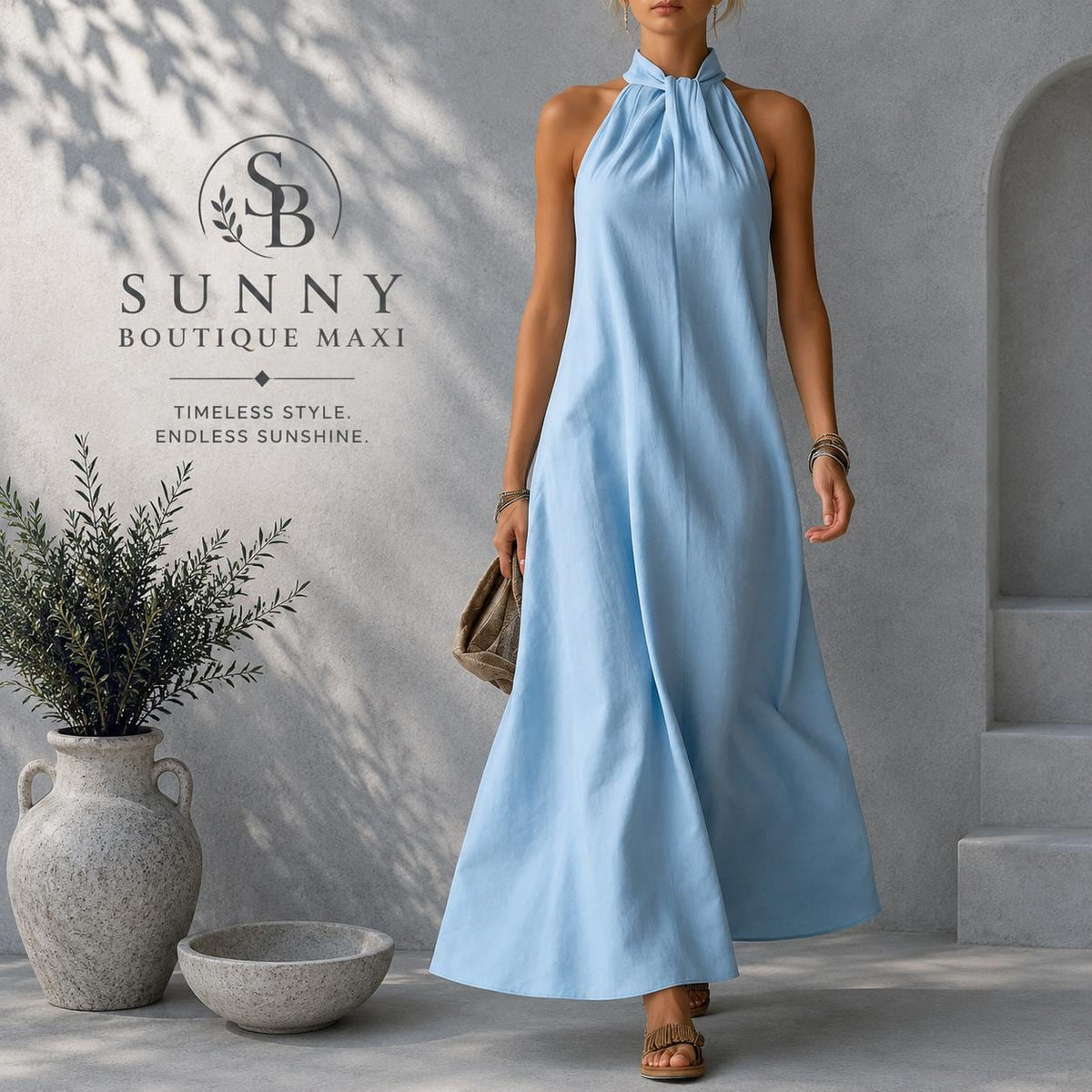 Women's Halter Maxi Dress, Sleeveless A-Line Dress, Elegant Summer Evening Dress, Resort Wear