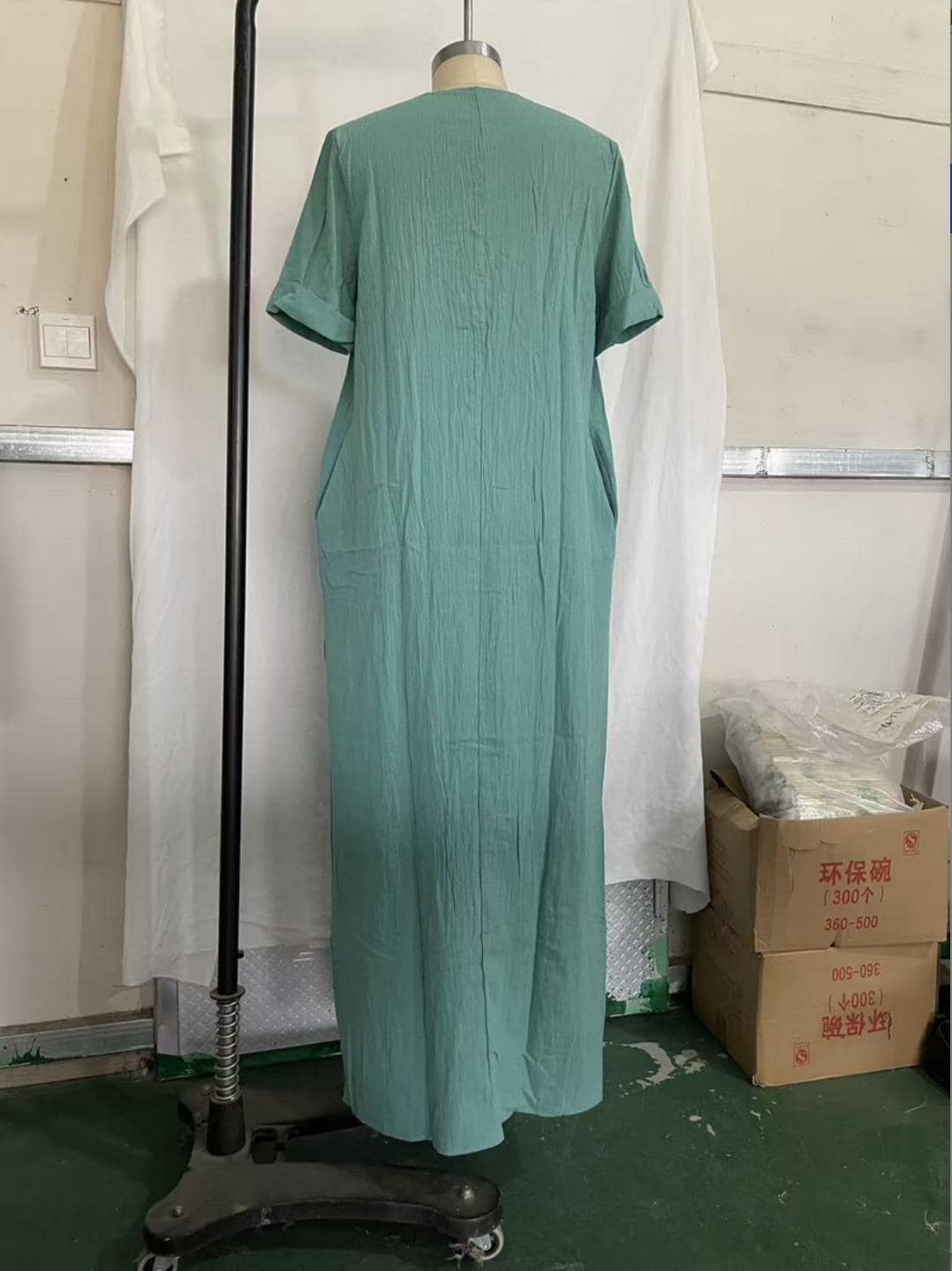 Casual Vacation Style V-Neck Maxi Dress | Cotton Blend Loose Fit Summer Beach Dress | Short Sleeve Boho Long Dress with Pockets