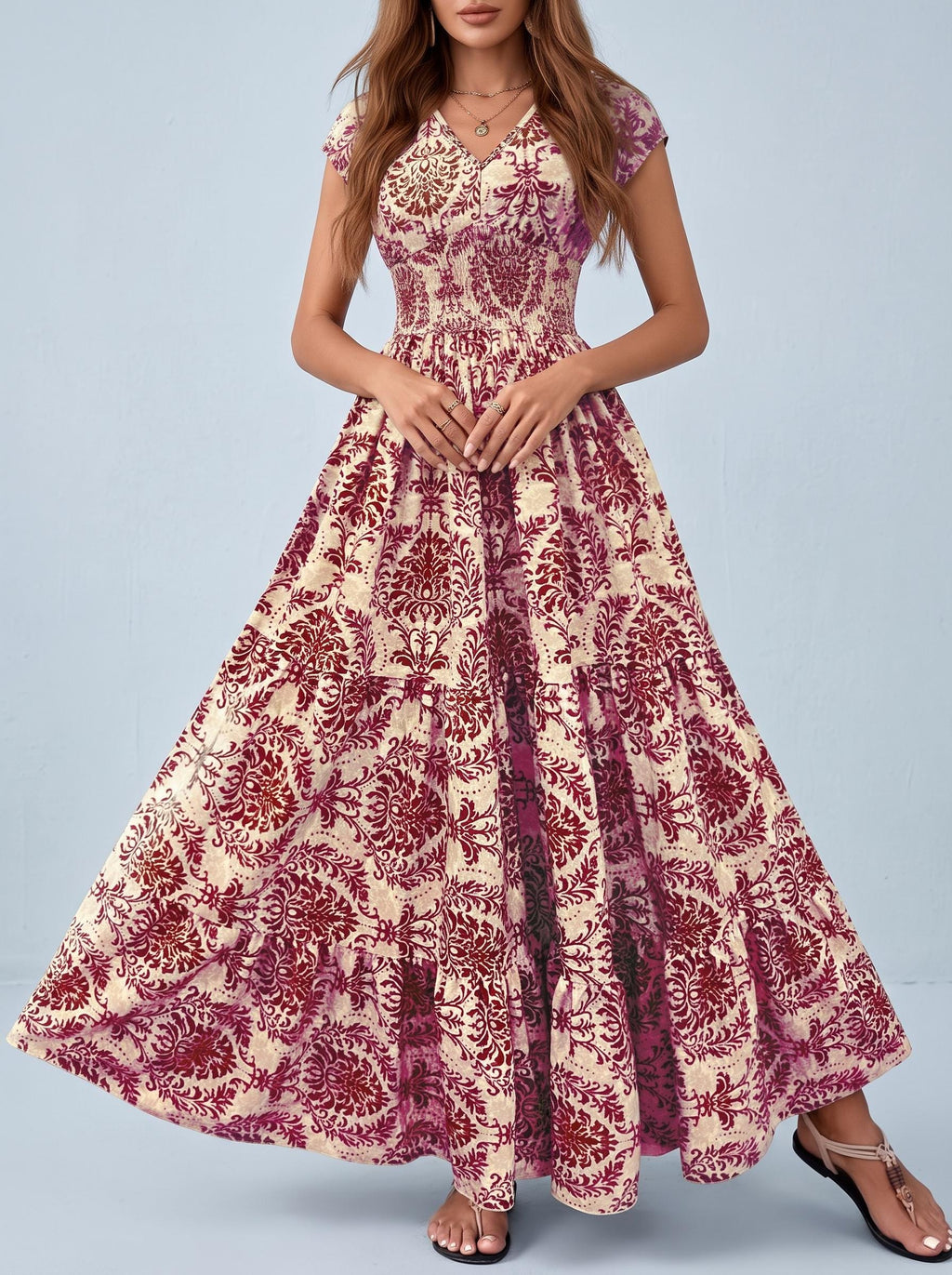 Women Floral Maxi Dress | Summer Beach Dress |  Flowy High Waist Vacation Dress | Printed Bohemian Dress | Garden Party Outfit