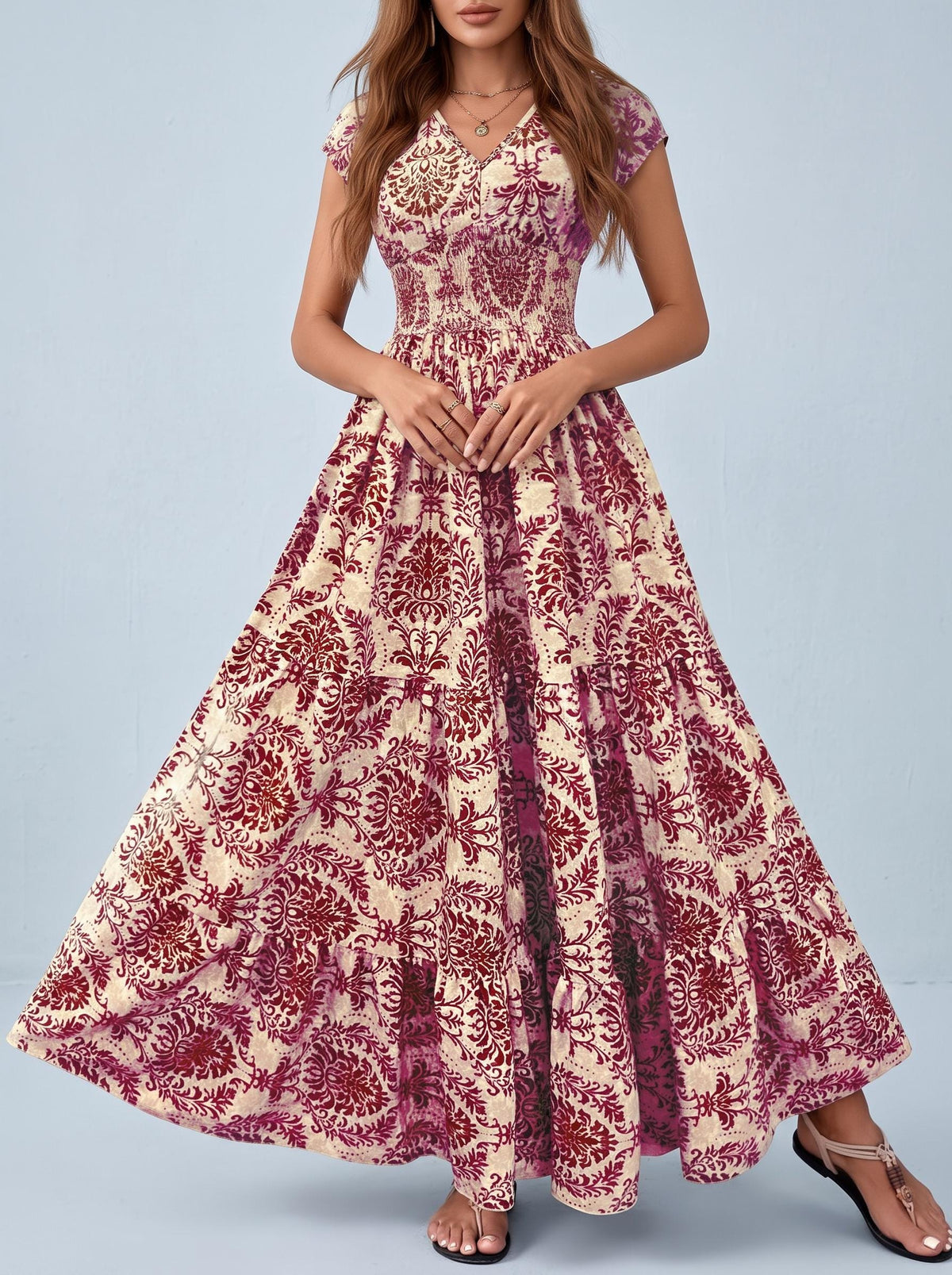 Women Floral Maxi Dress | Summer Beach Dress |  Flowy High Waist Vacation Dress | Printed Bohemian Dress | Garden Party Outfit