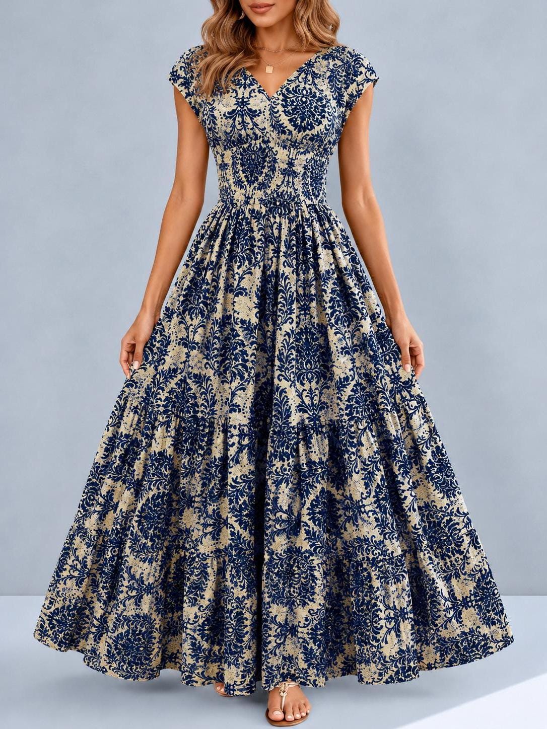 Women Floral Maxi Dress | Summer Beach Dress |  Flowy High Waist Vacation Dress | Printed Bohemian Dress | Garden Party Outfit