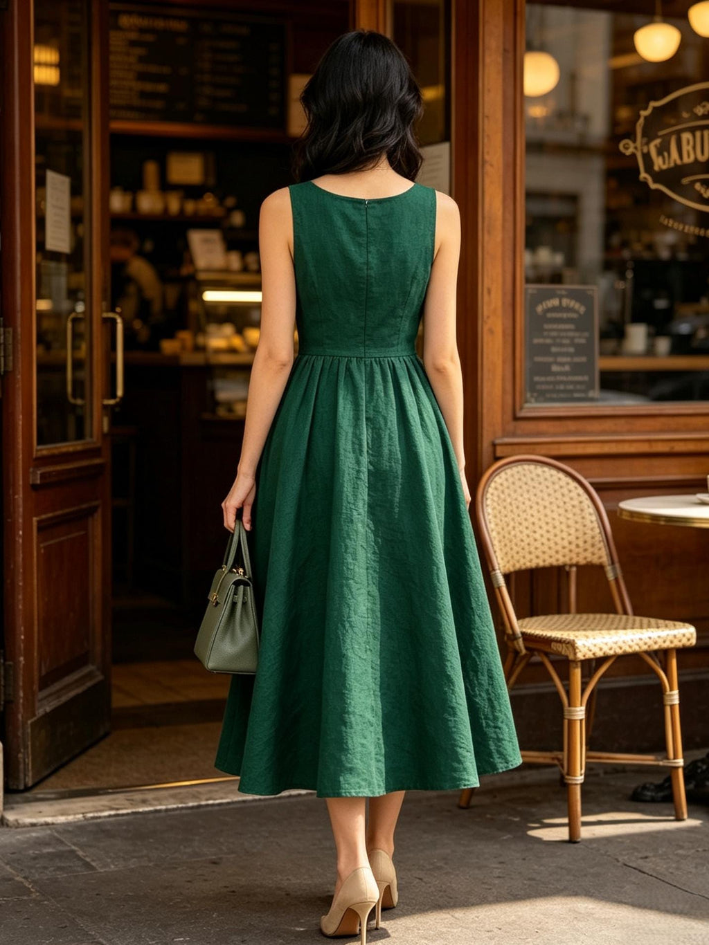 Elegant Linen Sleeveless Flowy Midi Dress Round Neck Casual Summer Dress Lightweight Chic Dress