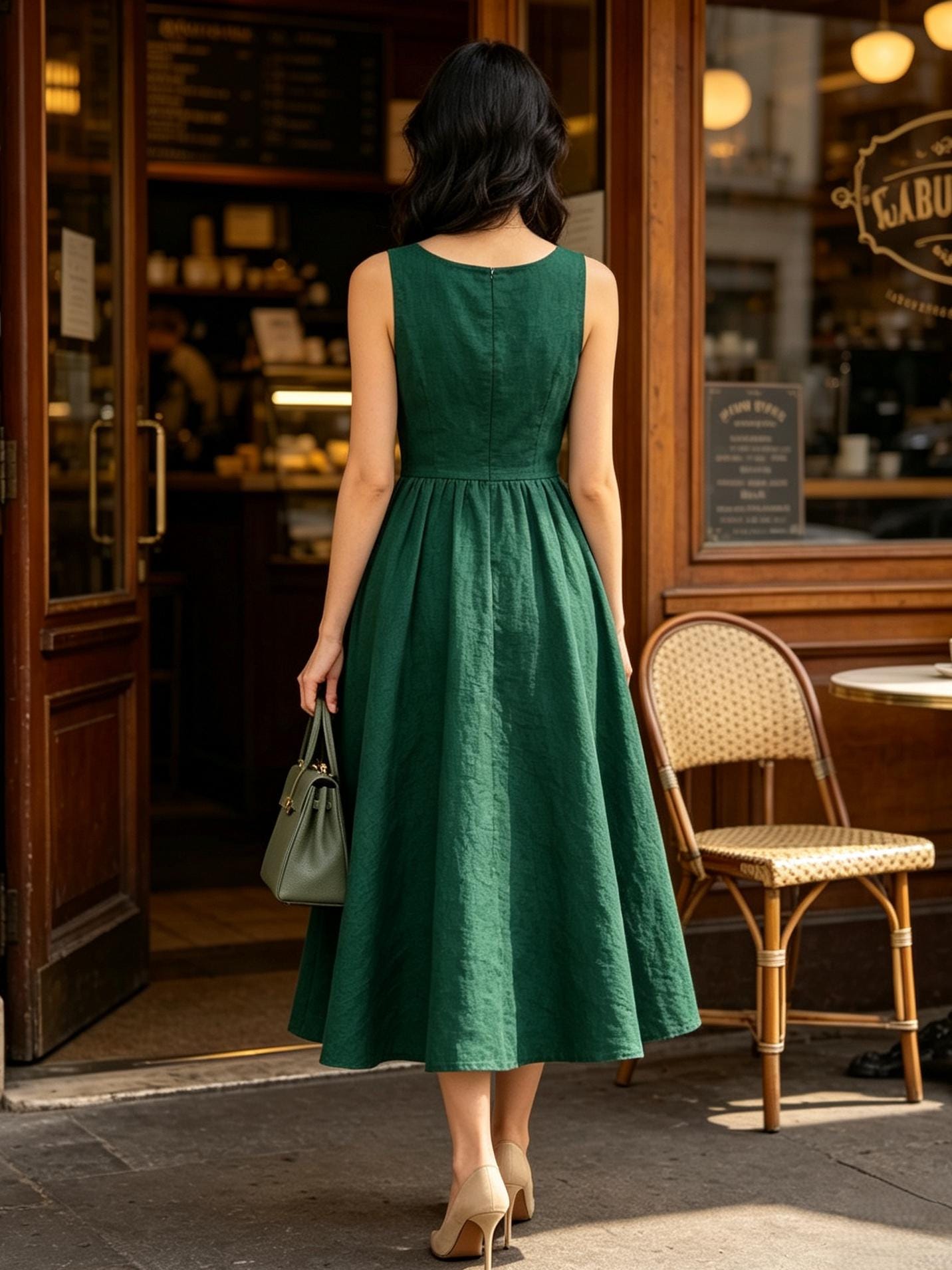 Elegant Linen Sleeveless Flowy Midi Dress Round Neck Casual Summer Dress Lightweight Chic Dress
