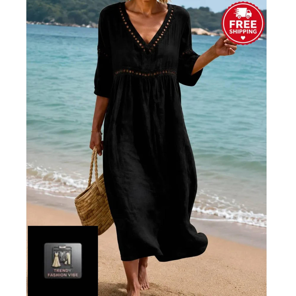 Boho Maxi Dress for Women Elegant Holiday Loose Fit V Neck Dress  Resort Wear