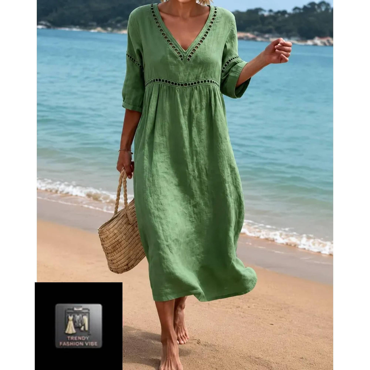 Boho Maxi Dress for Women Elegant Holiday Loose Fit V Neck Dress  Resort Wear