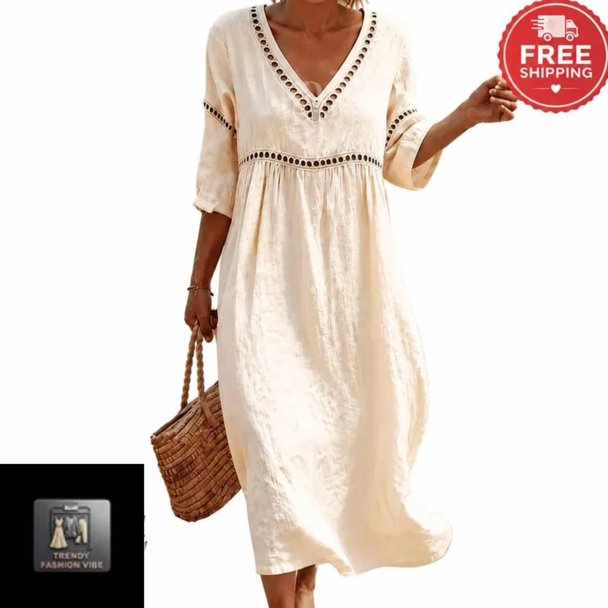 Boho Maxi Dress for Women Elegant Holiday Loose Fit V Neck Dress  Resort Wear