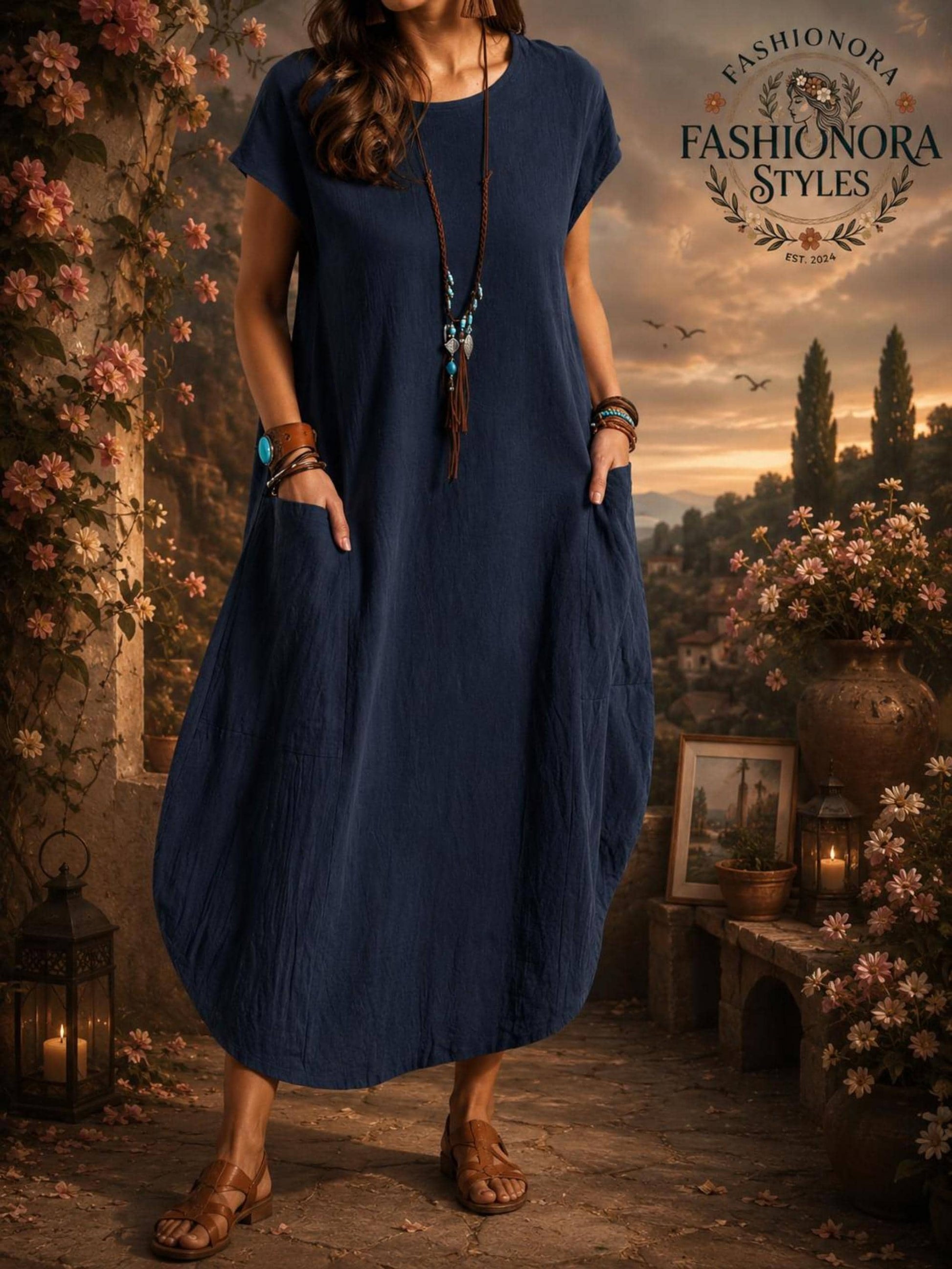 Linen Dress with Pockets, Cotton Linen Maxi Dress, Modest Boho Sundress, Casual Loose Fit Dress, Women's Summer Beach Dress