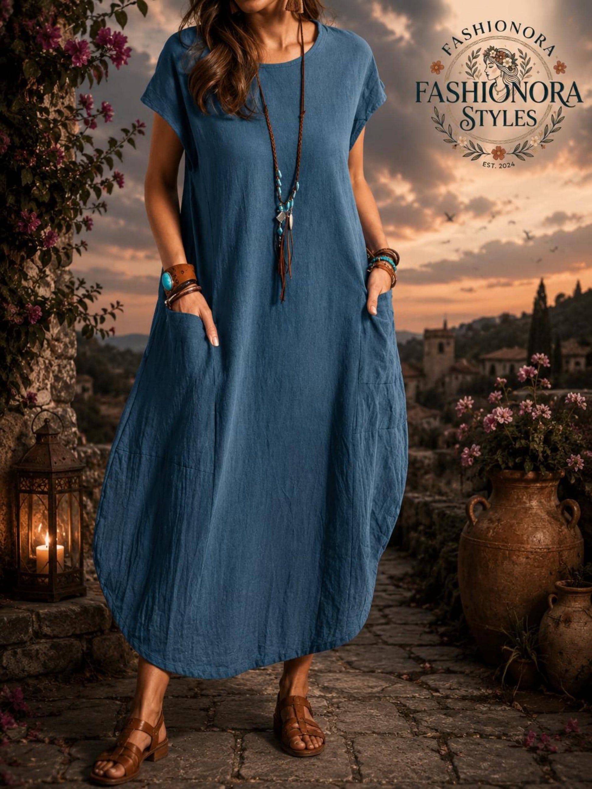 Linen Dress with Pockets, Cotton Linen Maxi Dress, Modest Boho Sundress, Casual Loose Fit Dress, Women's Summer Beach Dress
