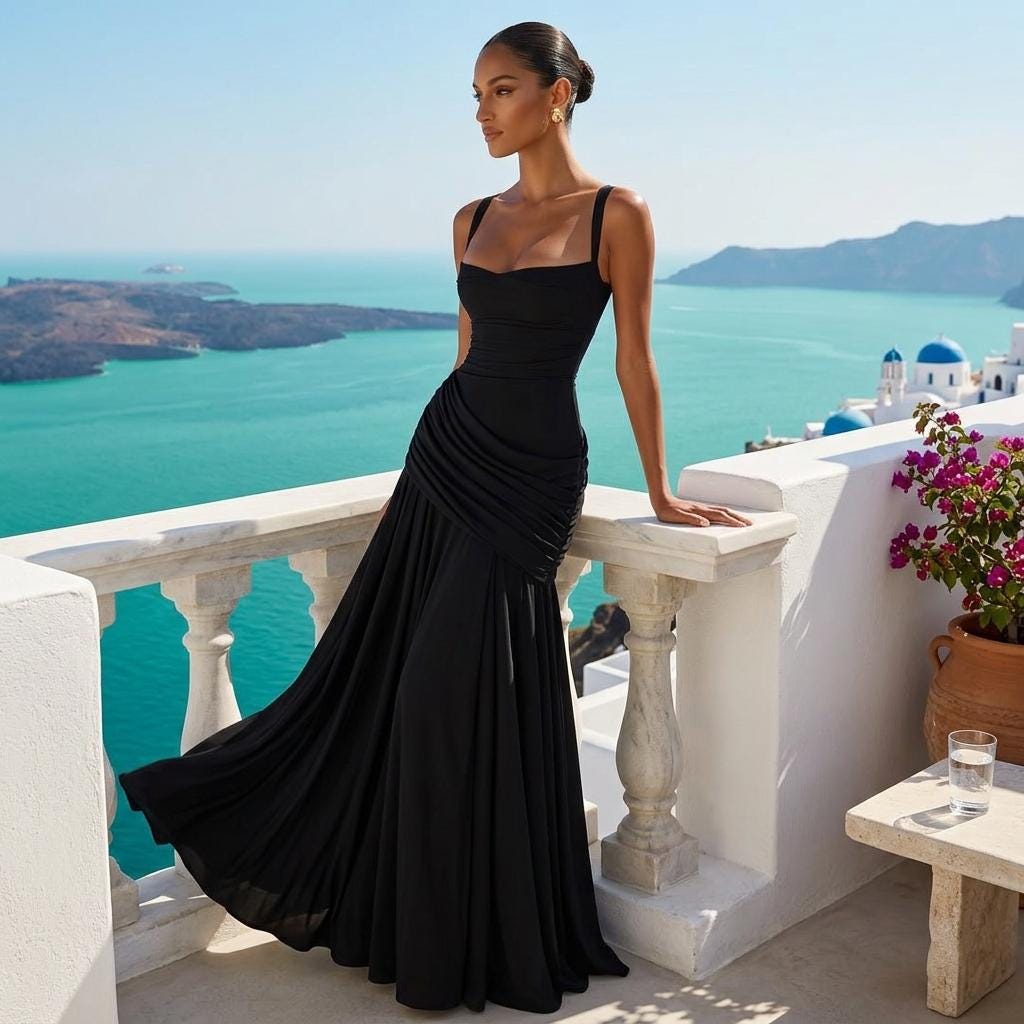 Personalized Women's Sleeveless Maxi Dress, Custom Spaghetti Strap Evening Gown, Solid Color Fit and Flare Dress, Formal Party Dress