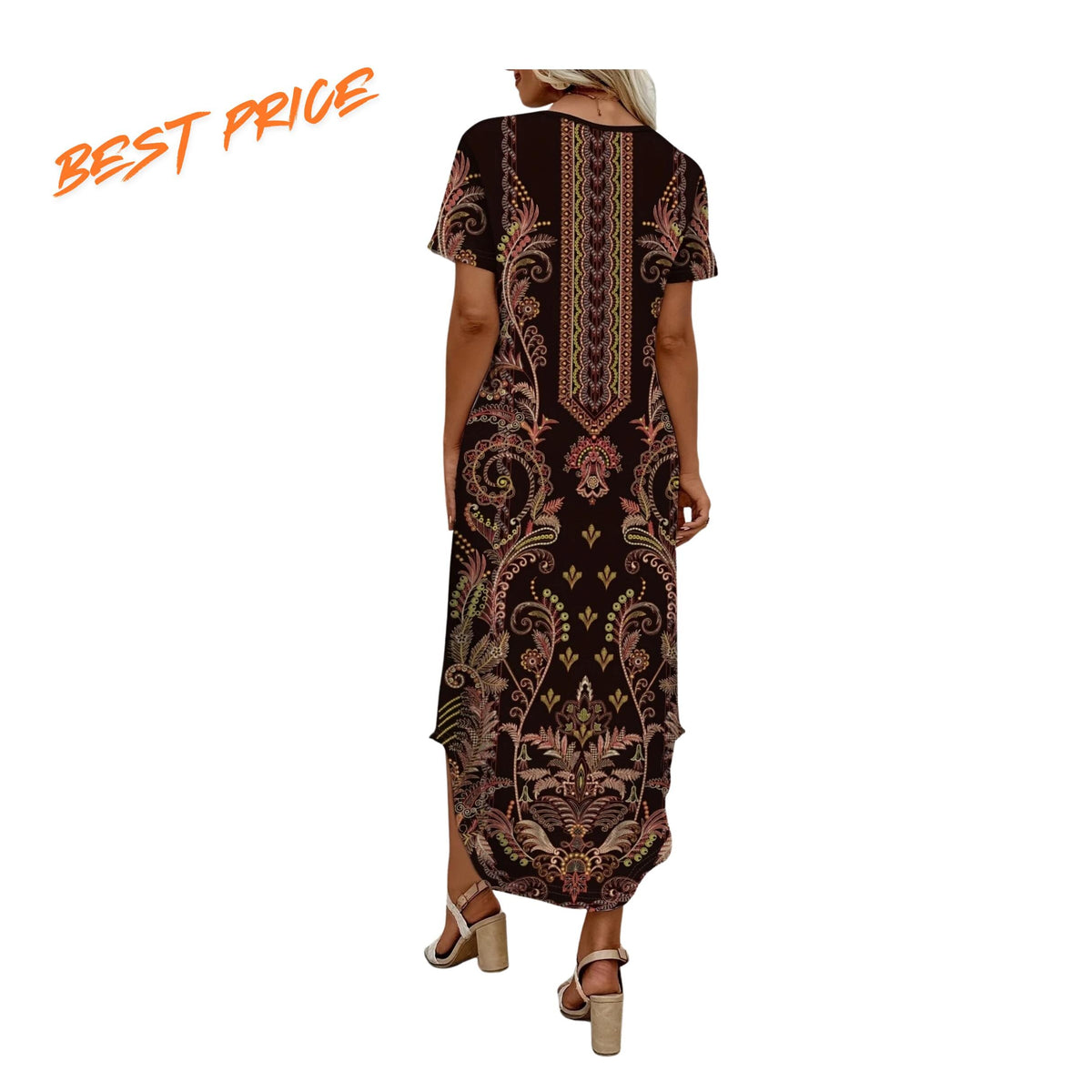 Elegant Printed Maxi Dress For Women Short Sleeve Loose Casual Summer Fashion Wear
