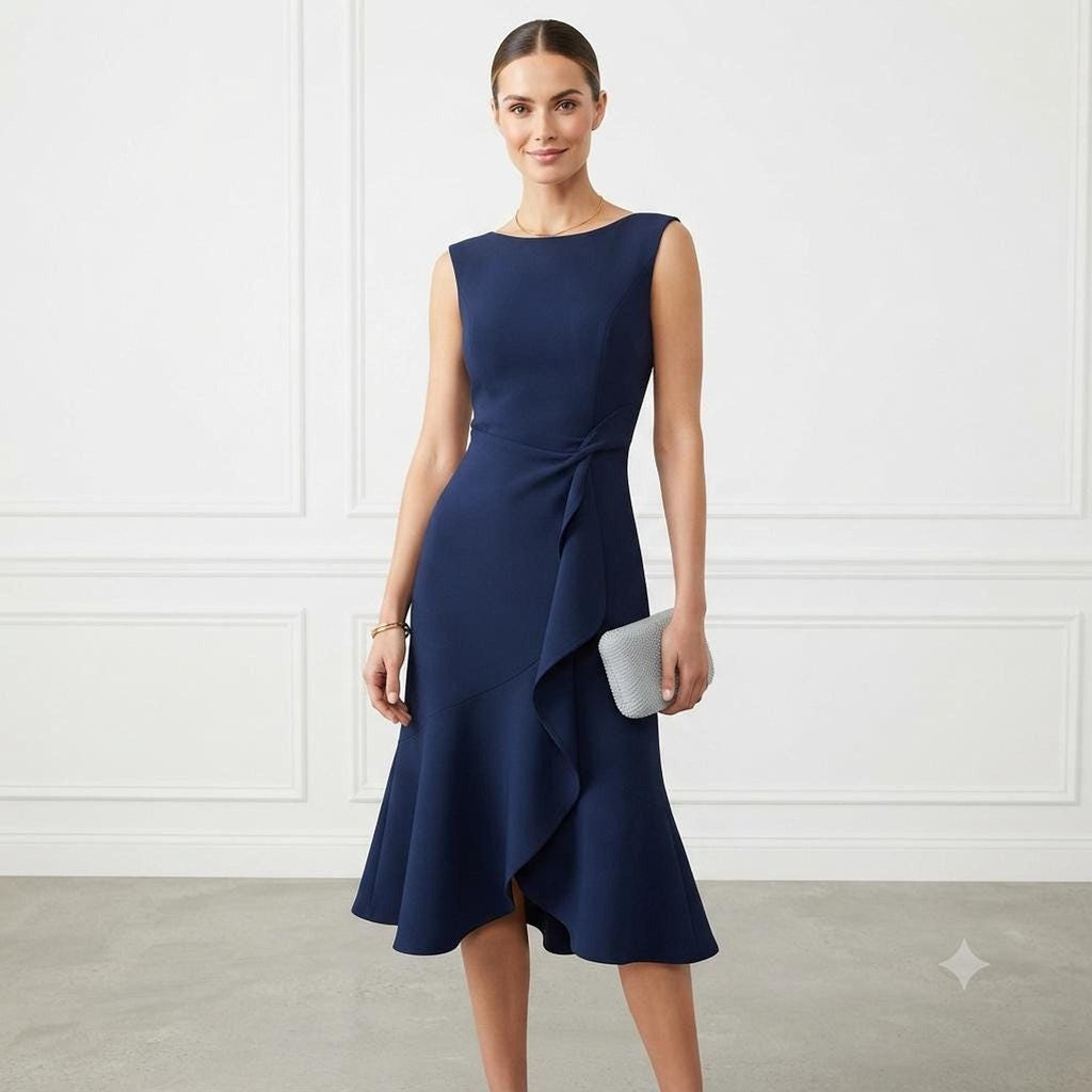 Wedding Guest Dress, Chic Bateau Neck Fit and Flare Design