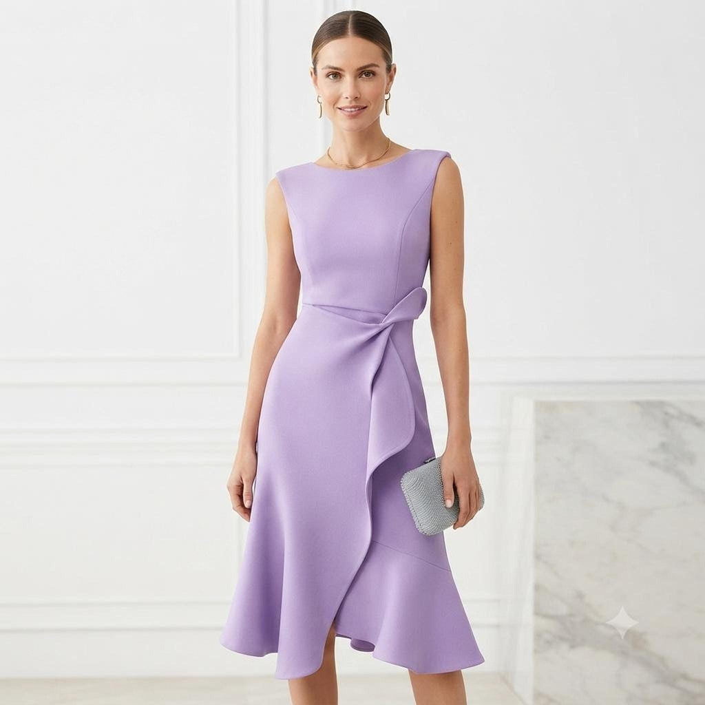 Wedding Guest Dress, Chic Bateau Neck Fit and Flare Design