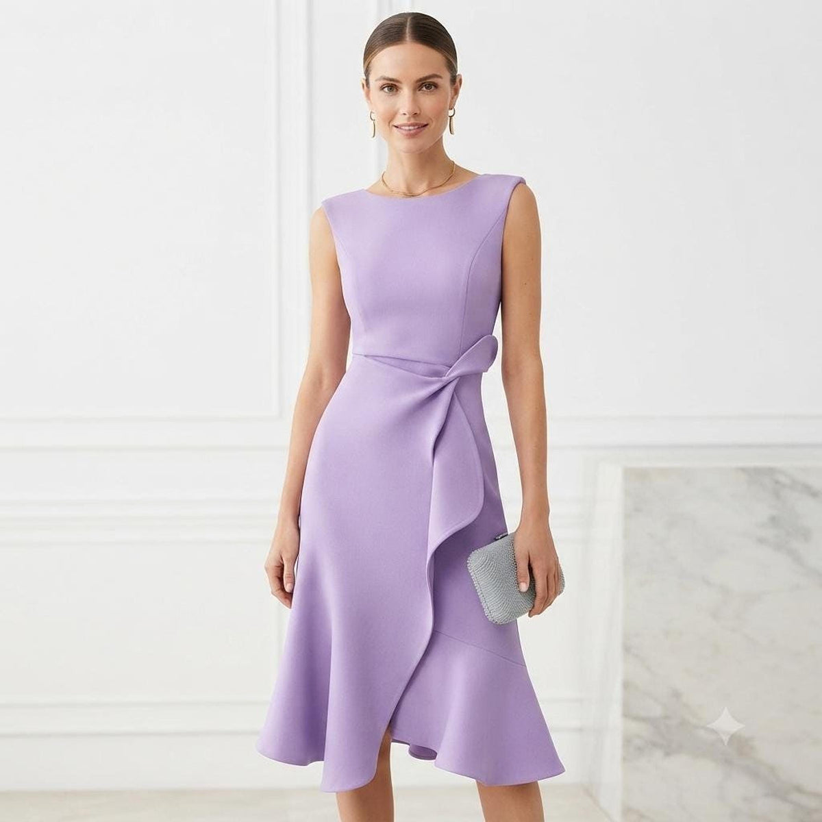 Wedding Guest Dress, Chic Bateau Neck Fit and Flare Design