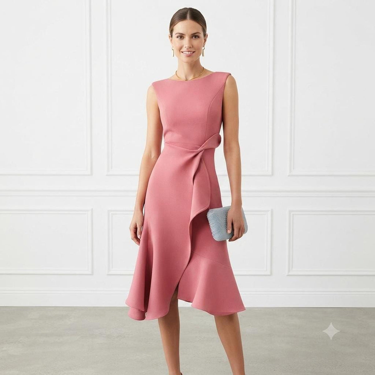 Wedding Guest Dress, Chic Bateau Neck Fit and Flare Design