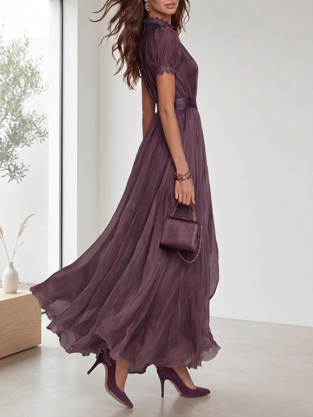 Bohemian chiffon dress, long flowing dress, summer dress, evening gown, wedding guest dress, resort style dress, elegant party dress