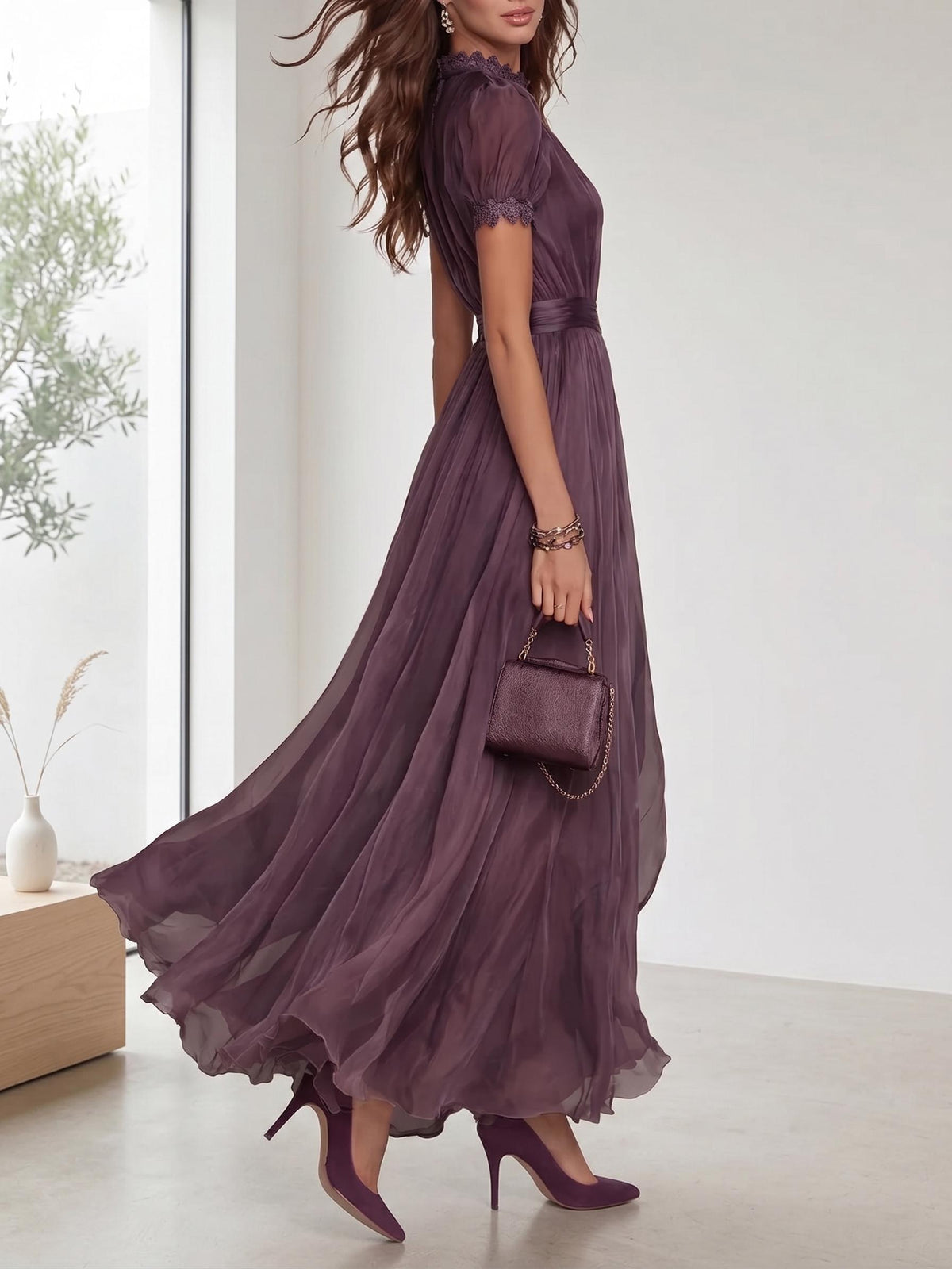 Bohemian chiffon dress, long flowing dress, summer dress, evening gown, wedding guest dress, resort style dress, elegant party dress