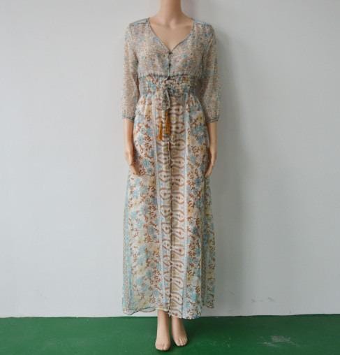 Women's Boho Floral Maxi Dress, V Neck Summer Dress, Flowy Vacation Party Outfit