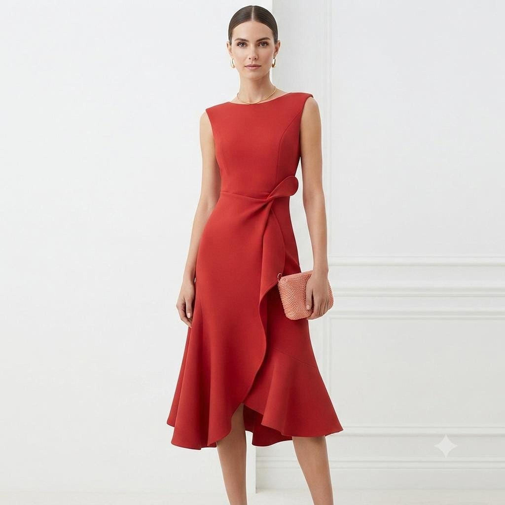 Wedding Guest Dress, Chic Bateau Neck Fit and Flare Design