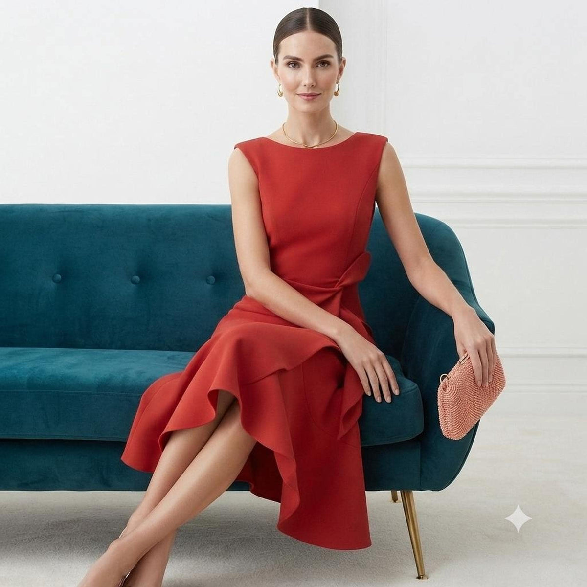 Wedding Guest Dress, Chic Bateau Neck Fit and Flare Design