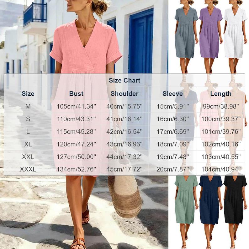 Women's Cotton Linen Dress | V Neck Midi Dress Loose Casual Boho Summer Vacation Outfit