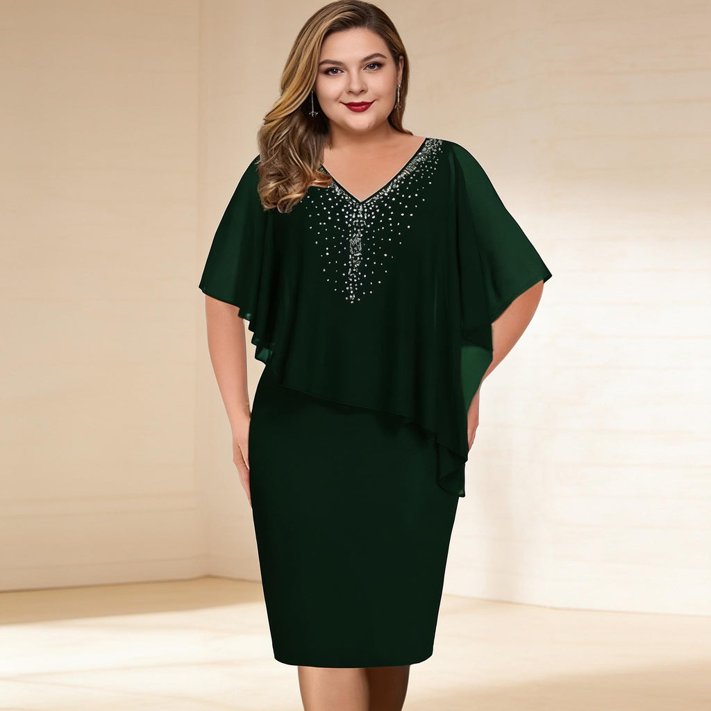 Elegant Plus Size Chiffon Bodycon Dress for Women, Summer Party Midi Dress, Casual Banquet Dress, Chic Daily Wear Outfit