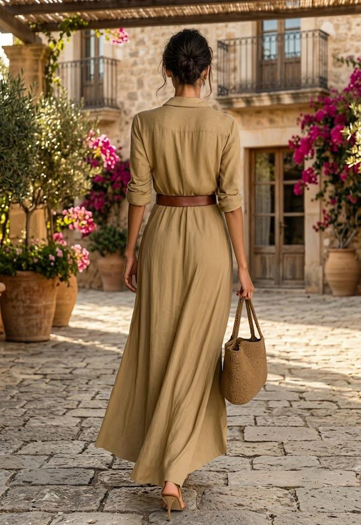 Linen-Look Maxi Shirt Dress | Draped Button Up Summer Gown | Long Sleeve Wrap Front Sundress | Side Slit Resort Wear | Elegant Beach Dress