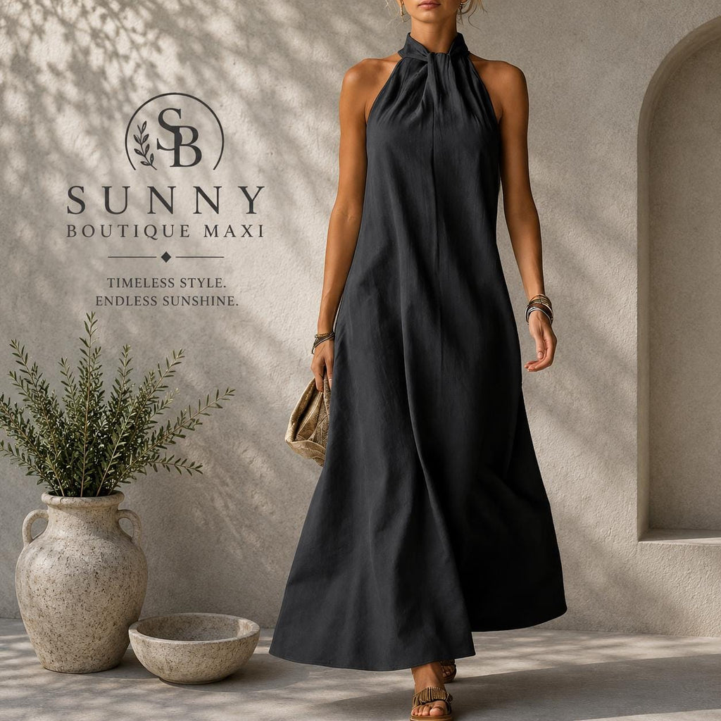 Women's Halter Maxi Dress, Sleeveless A-Line Dress, Elegant Summer Evening Dress, Resort Wear