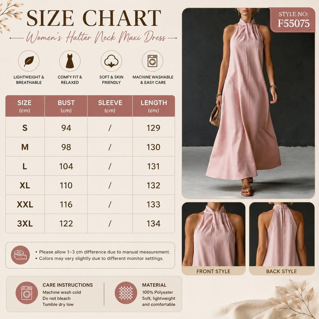 Women's Halter Maxi Dress, Sleeveless A-Line Dress, Elegant Summer Evening Dress, Resort Wear