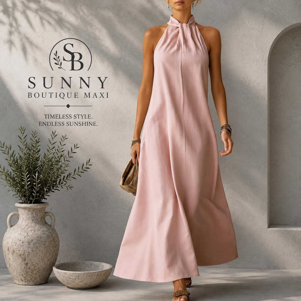 Women's Halter Maxi Dress, Sleeveless A-Line Dress, Elegant Summer Evening Dress, Resort Wear