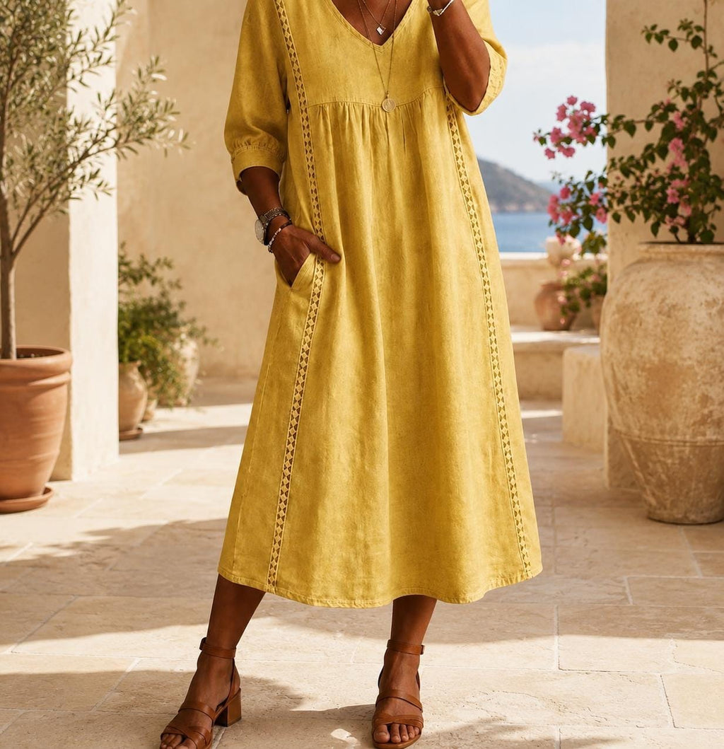 Women's Midi Dress, Casual Summer Dress, Relaxed fit , Women's Casual Midi Dress, Relaxed Fit V-Neck Summer Dress, Boho Everyday Outfit