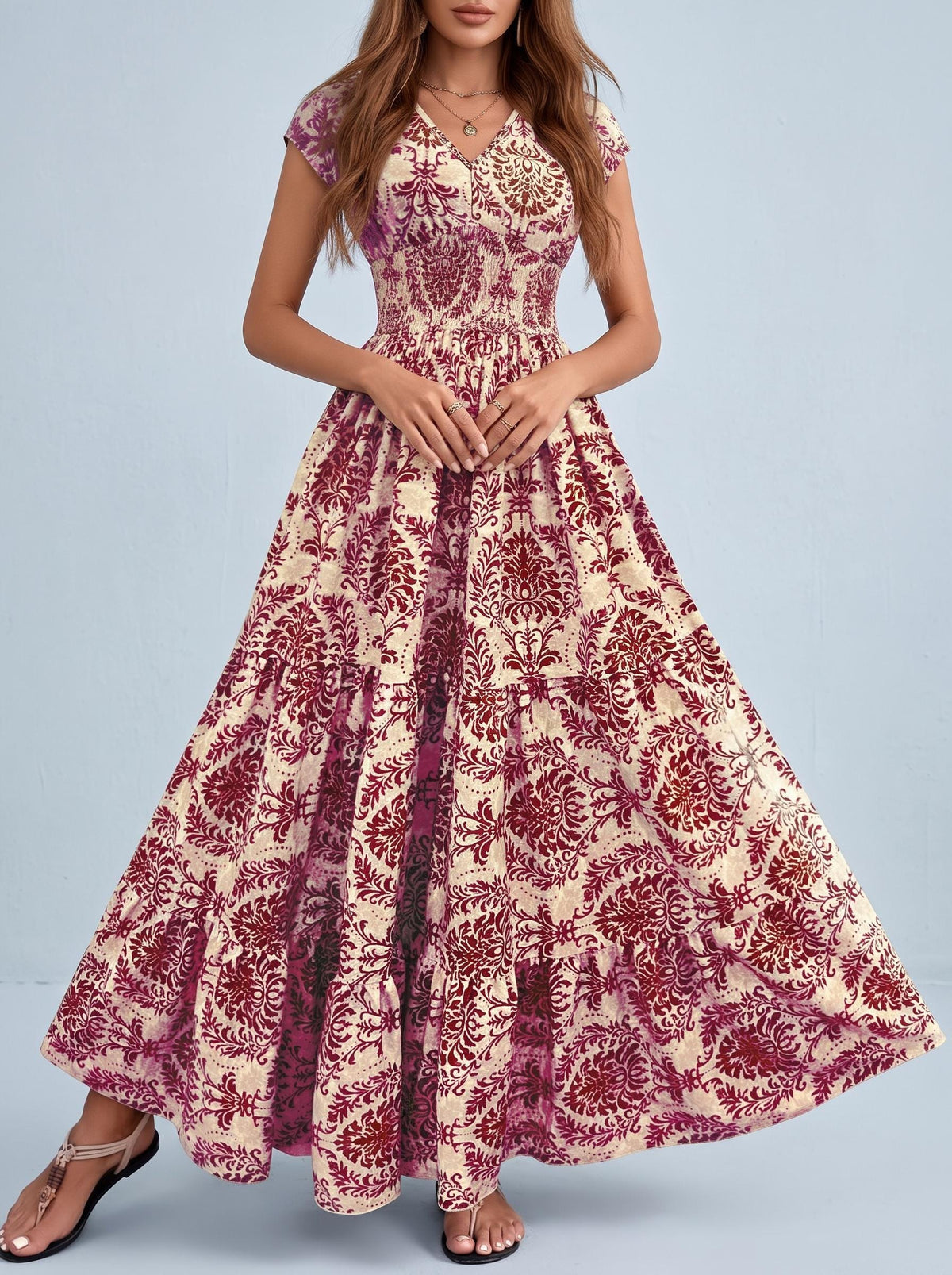 Women Floral Maxi Dress | Summer Beach Dress |  Flowy High Waist Vacation Dress | Printed Bohemian Dress | Garden Party Outfit