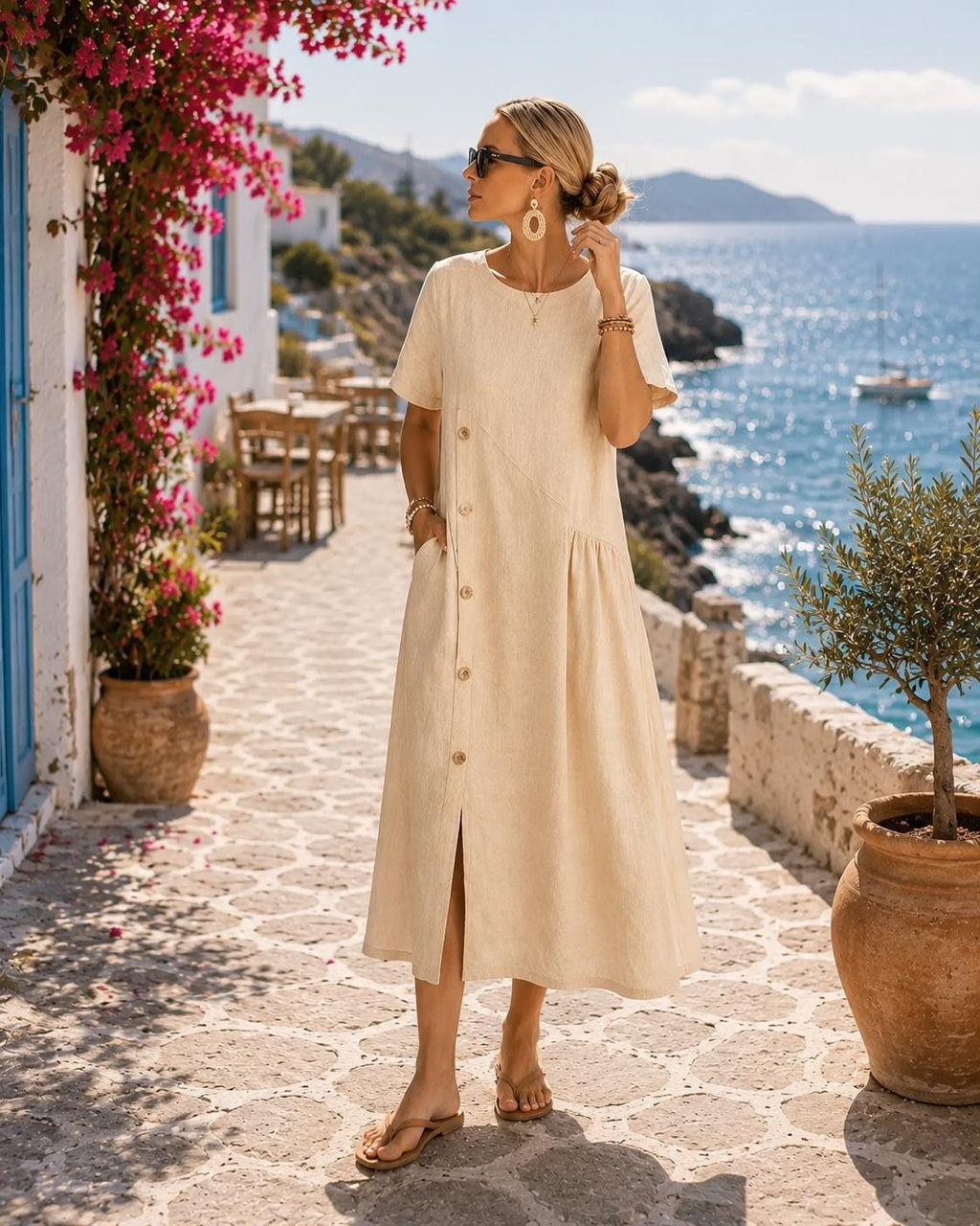 Women's 100% Cotton Dress, Casual Midi Dress, Relaxed Fit Summer Outfit