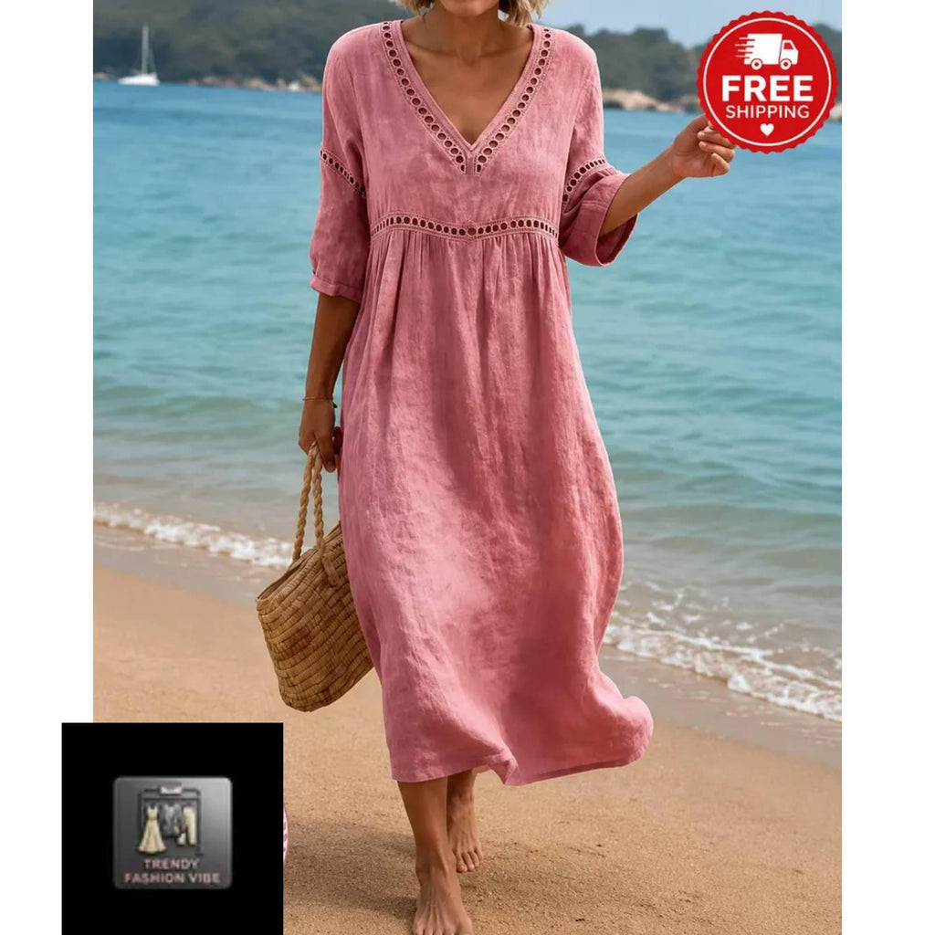 Boho Maxi Dress for Women Elegant Holiday Loose Fit V Neck Dress  Resort Wear