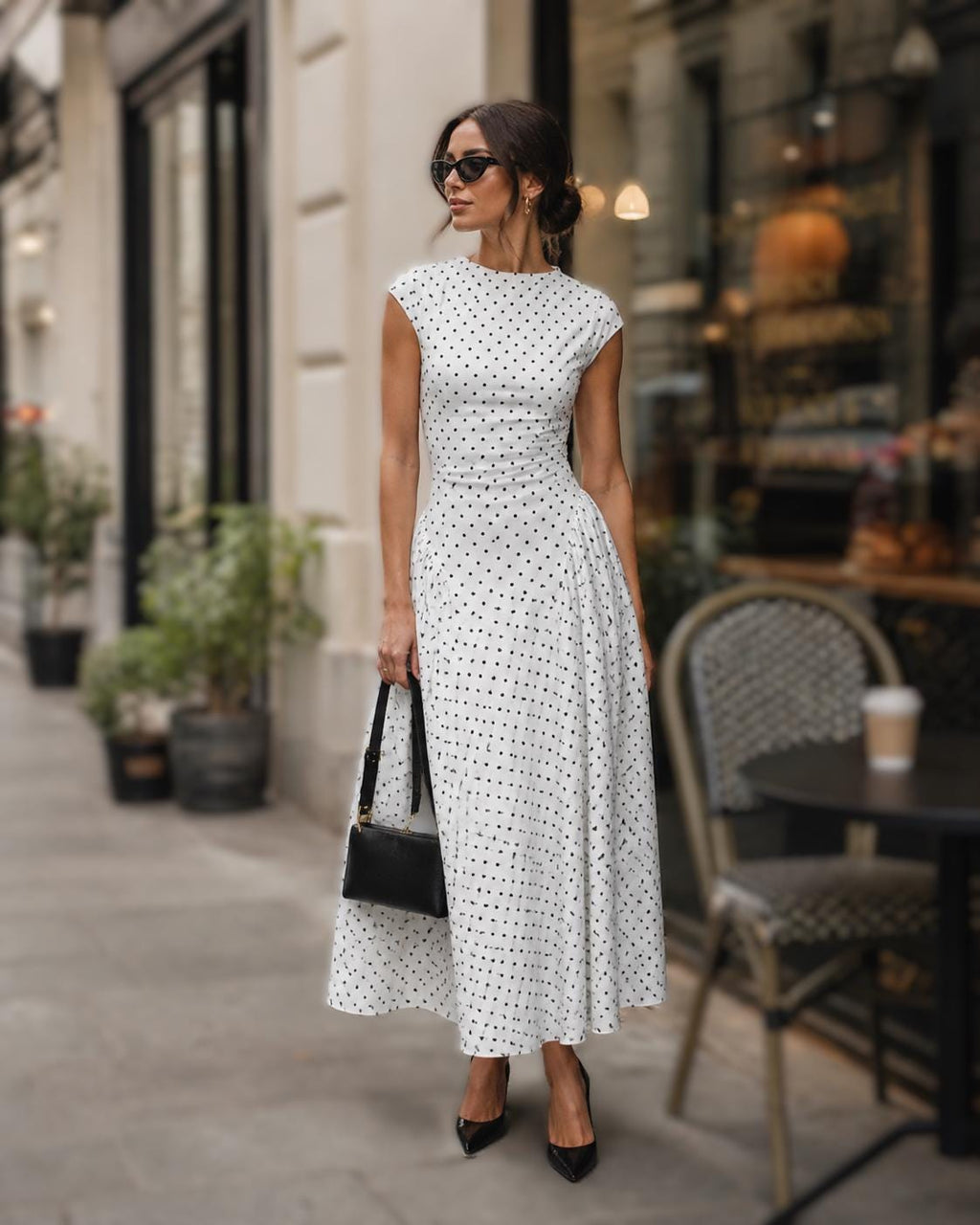 Polka Dot Midi Dress | Vintage Cap Sleeve Summer Dress | Elegant Wedding Guest Party Outfit | Parisian Chic Dress