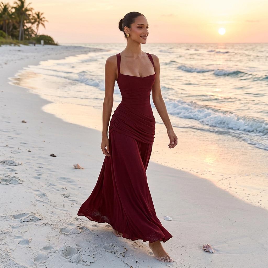 Personalized Women's Sleeveless Maxi Dress, Custom Spaghetti Strap Evening Gown, Solid Color Fit and Flare Dress, Formal Party Dress