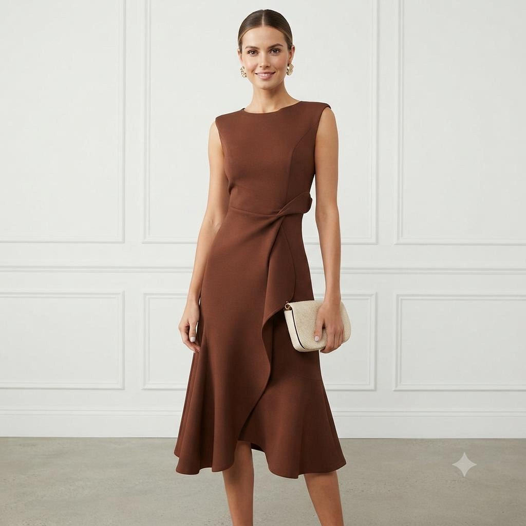 Wedding Guest Dress, Chic Bateau Neck Fit and Flare Design