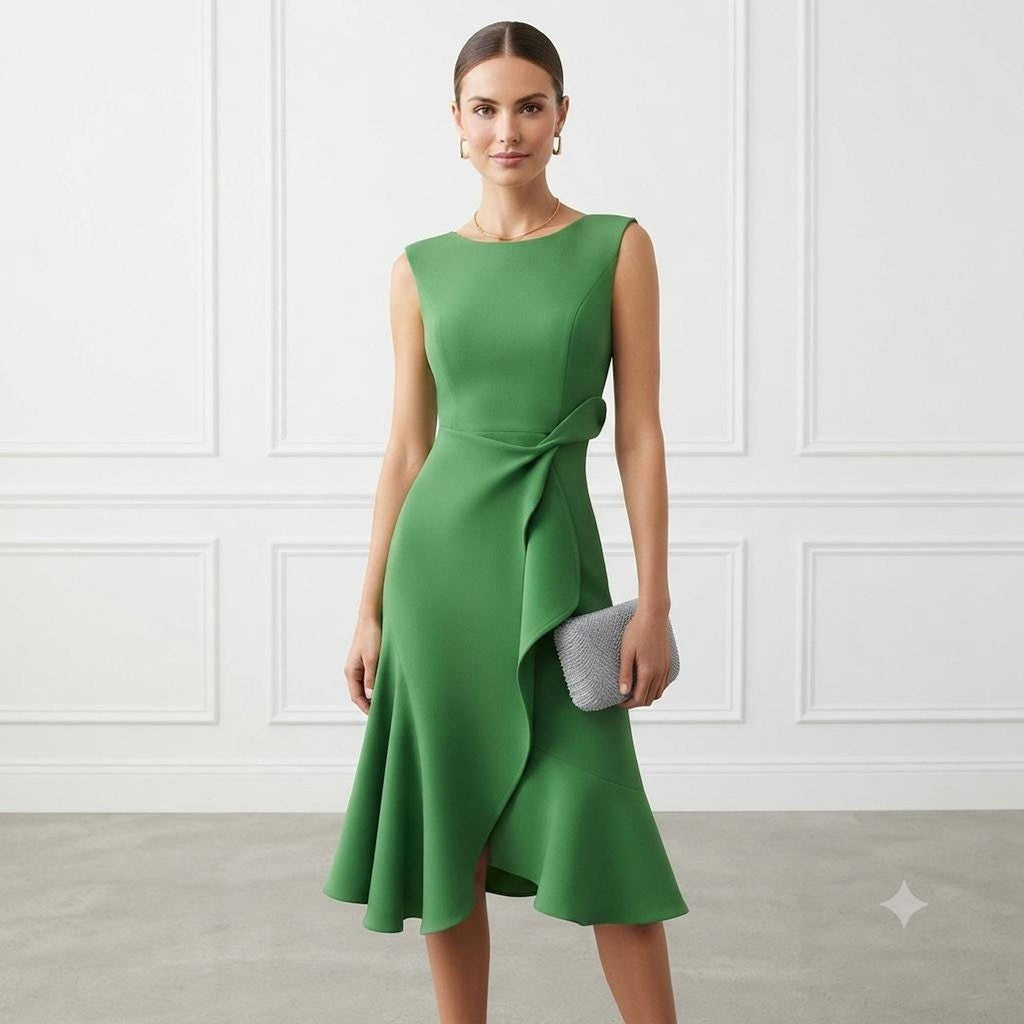 Wedding Guest Dress, Chic Bateau Neck Fit and Flare Design