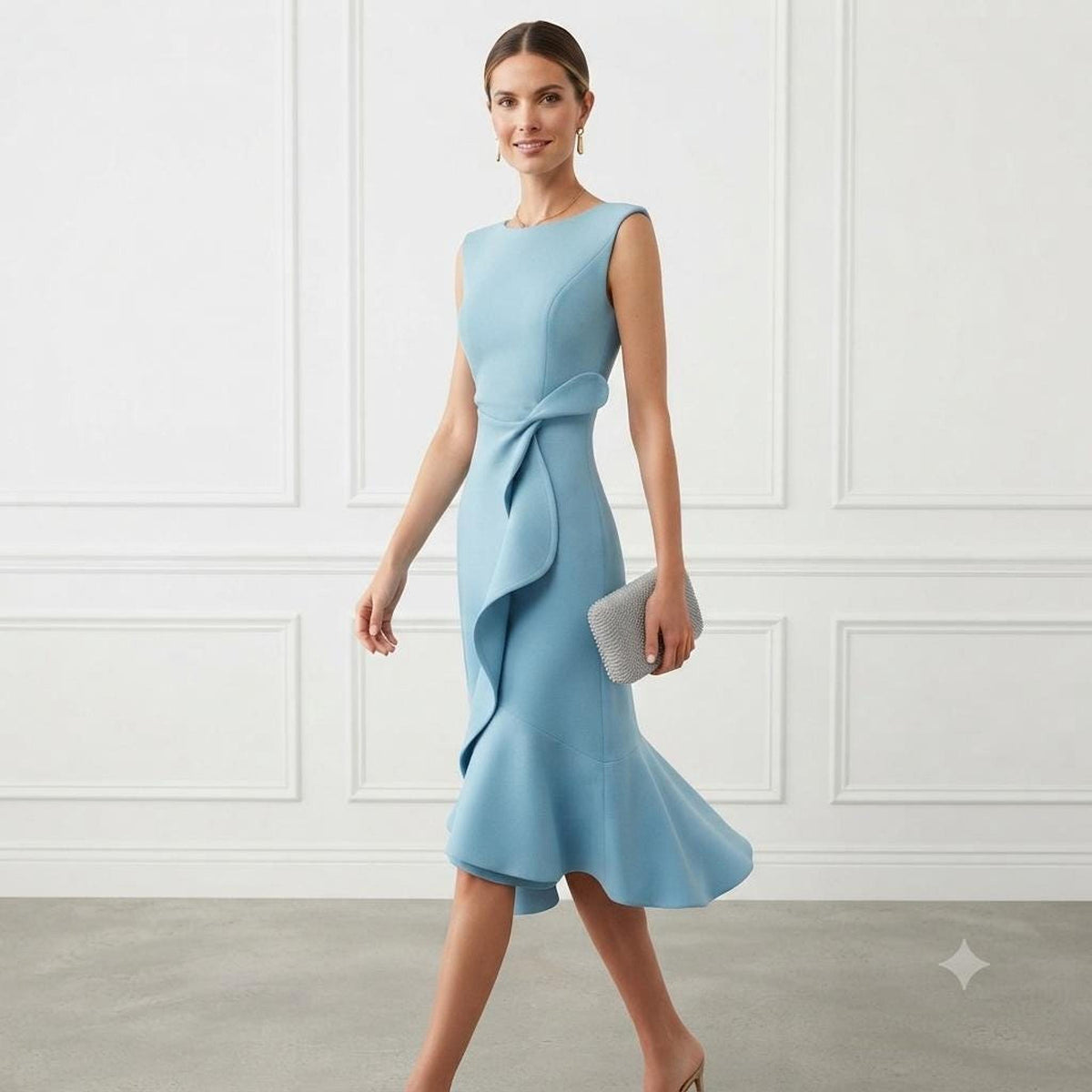Wedding Guest Dress, Chic Bateau Neck Fit and Flare Design