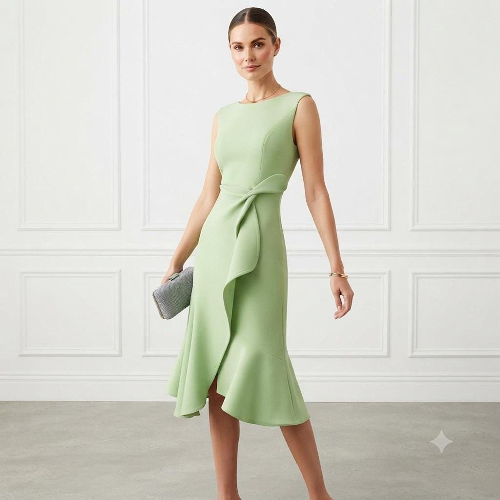 Wedding Guest Dress, Chic Bateau Neck Fit and Flare Design