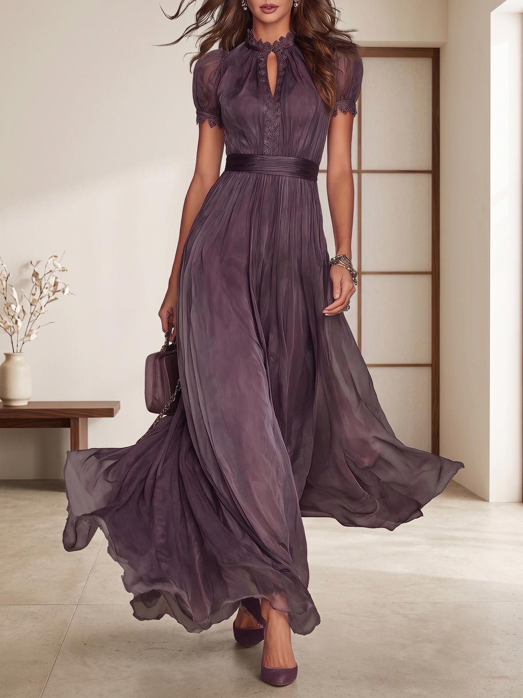 Bohemian chiffon dress, long flowing dress, summer dress, evening gown, wedding guest dress, resort style dress, elegant party dress