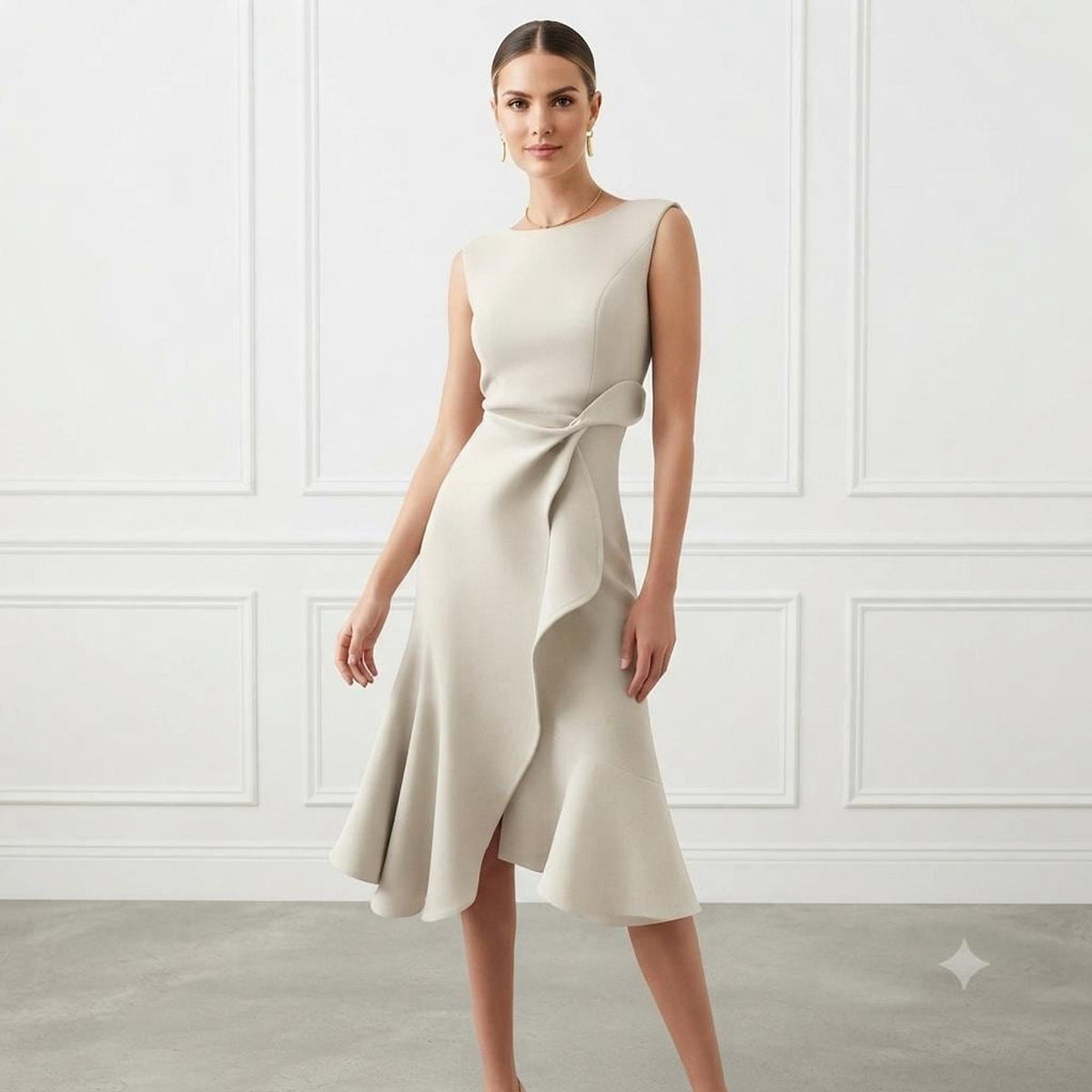 Wedding Guest Dress, Chic Bateau Neck Fit and Flare Design