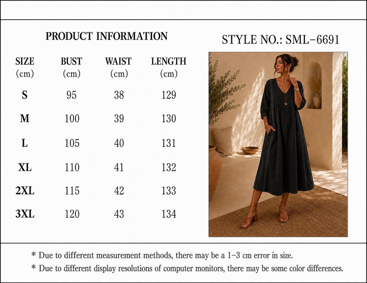 Women's Midi Dress, Casual Summer Dress, Relaxed fit , Women's Casual Midi Dress, Relaxed Fit V-Neck Summer Dress, Boho Everyday Outfit