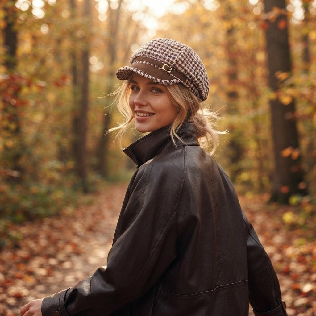 Women Vintage Plaid Octagonal Newsboy Cap, British Style Adjustable Foldable Warm Windproof Fall Winter Ladies Hat