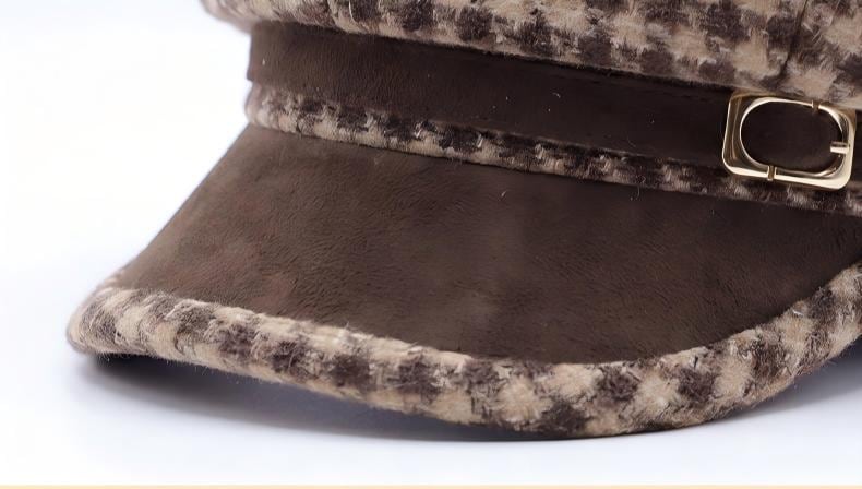 Women Vintage Plaid Octagonal Newsboy Cap, British Style Adjustable Foldable Warm Windproof Fall Winter Ladies Hat